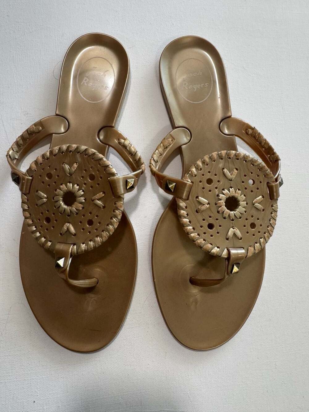Jack Rogers Georgica Jelly Metallic Gold Thong Sandals Size 9